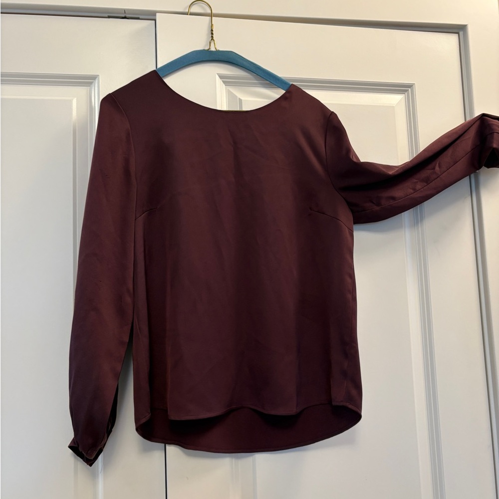 Red Long Sleeve Blouse with Rounded Neckline